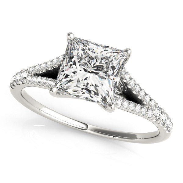 14k White Gold Princess Cut Split Shank Diamond Engagement Ring (1 1/8 cttw) - Coolpeacock