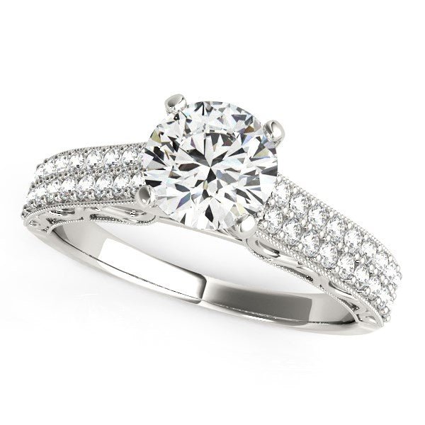 14k White Gold Pronged Diamond Antique Style Engagement Ring (1 1/3 cttw) - Coolpeacock