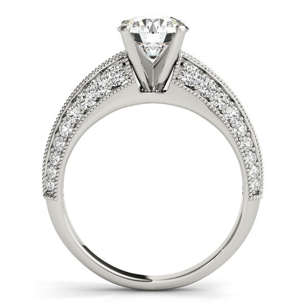 14k White Gold Pronged Round Antique Diamond Engagement Ring (1 1/2 cttw) - Coolpeacock