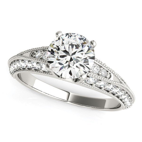 14k White Gold Pronged Round Antique Diamond Engagement Ring (1 1/2 cttw) - Coolpeacock