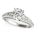 14k White Gold Pronged Round Antique Diamond Engagement Ring (1 1/2 cttw) - Coolpeacock