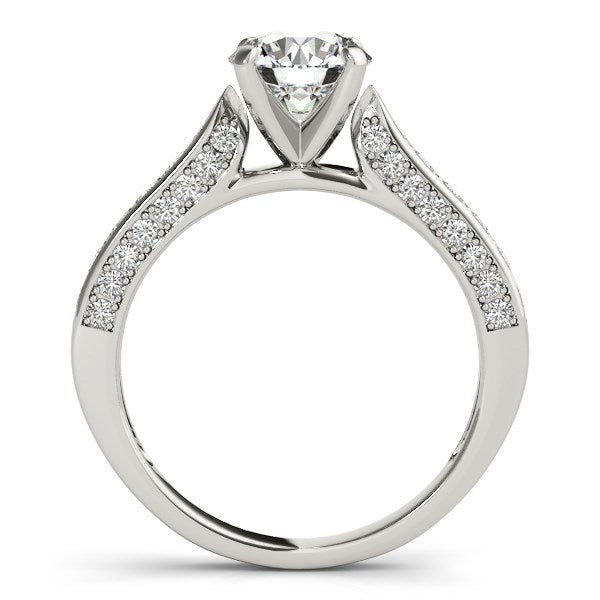 14k White Gold Round Cathedral Diamond Engagement Ring (1 1/2 cttw) - Coolpeacock