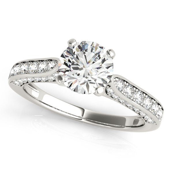 14k White Gold Round Cathedral Diamond Engagement Ring (1 1/2 cttw) - Coolpeacock