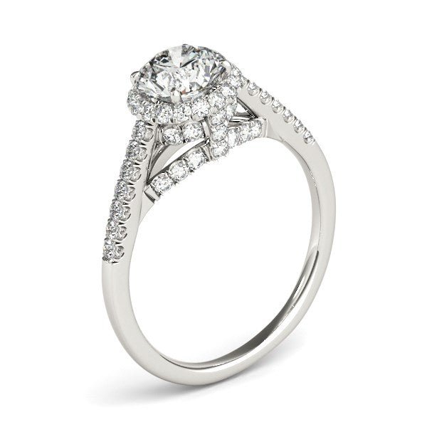 14k White Gold Round Cut Pave Set Shank Diamond Engagement Ring (1 3/8 cttw) - Coolpeacock