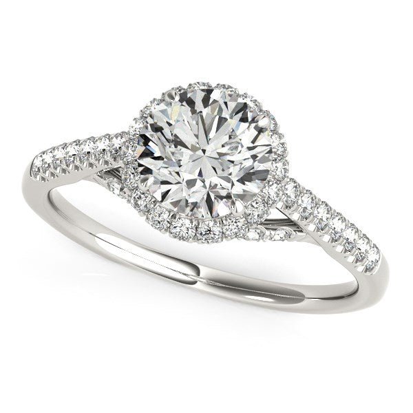 14k White Gold Round Cut Pave Set Shank Diamond Engagement Ring (1 3/8 cttw) - Coolpeacock