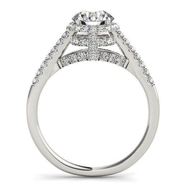 14k White Gold Round Cut Pave Set Shank Diamond Engagement Ring (1 3/8 cttw) - Coolpeacock