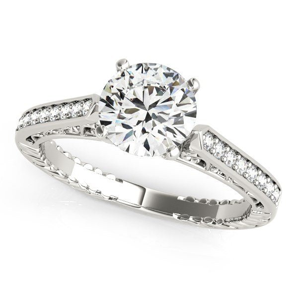 14k White Gold Round Diamond Antique Style Engagement Ring (1 1/8 cttw) - Coolpeacock