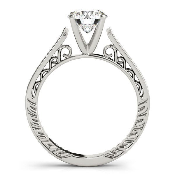 14k White Gold Round Diamond Antique Style Engagement Ring (1 1/8 cttw) - Coolpeacock