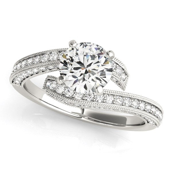 14k White Gold Round Diamond Bypass Style Engagement Ring (1 1/2 cttw) - Coolpeacock