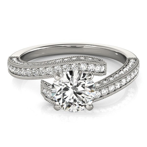 14k White Gold Round Diamond Bypass Style Engagement Ring (1 1/2 cttw) - Coolpeacock