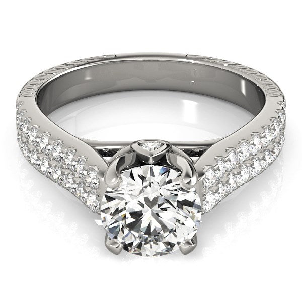 14k White Gold Round Diamond Engagement Ring with Pave Band (2 cttw) - Coolpeacock