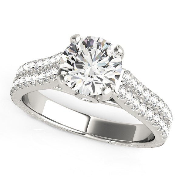 14k White Gold Round Diamond Engagement Ring with Pave Band (2 cttw) - Coolpeacock