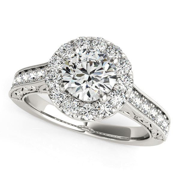 14k White Gold Round Diamond Engagement Ring with Stylish Shank (1 5/8 cttw) - Coolpeacock