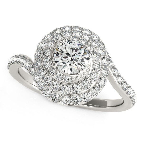 14k White Gold Round Diamond Spiral Design Engagement Ring (1 1/8 cttw) - Coolpeacock