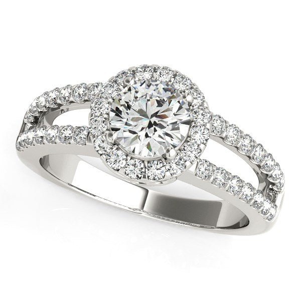 14k White Gold Round Diamond Split Shank Design Engagement Ring (7/8 cttw) - Coolpeacock
