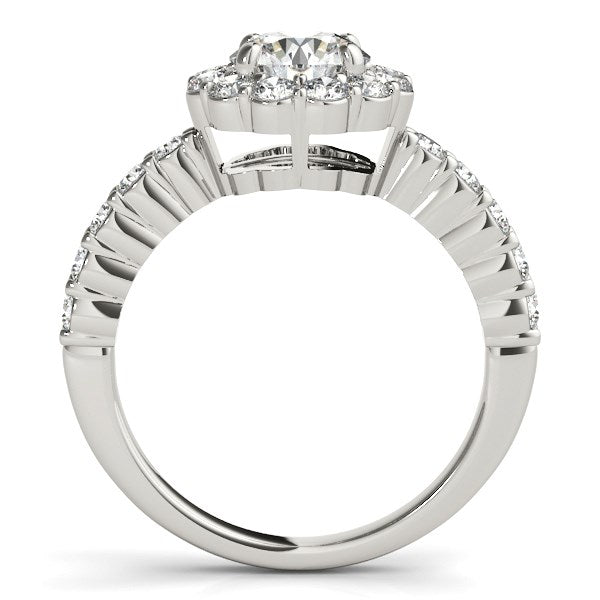 14k White Gold Round Floral Motif Diamond Engagement Ring (1 5/8 cttw) - Coolpeacock