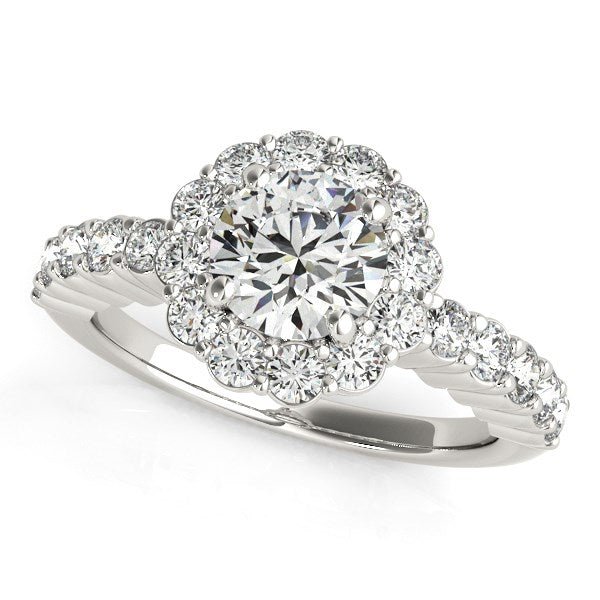 14k White Gold Round Floral Motif Diamond Engagement Ring (1 5/8 cttw) - Coolpeacock