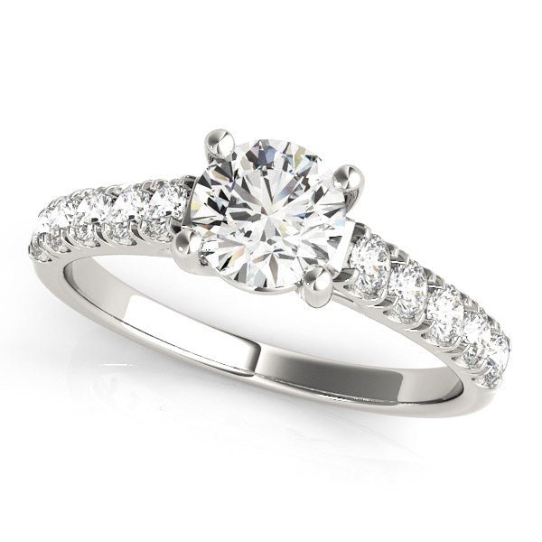 14k White Gold Round Trellis Setting Diamond Engagement Ring (1 cttw) - Coolpeacock