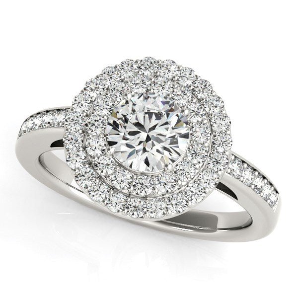 14k White Gold Round with Two - Row Halo Diamond Engagement Ring (1 1/2 cttw) - Coolpeacock