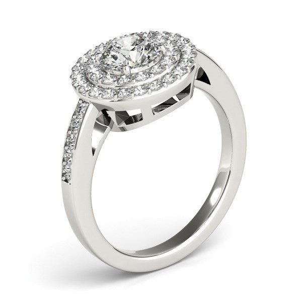 14k White Gold Round with Two - Row Halo Diamond Engagement Ring (1 1/2 cttw) - Coolpeacock