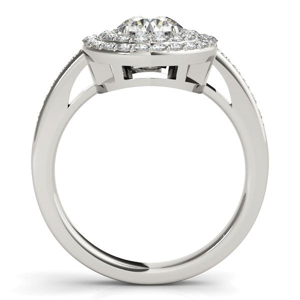 14k White Gold Round with Two - Row Halo Diamond Engagement Ring (1 1/2 cttw) - Coolpeacock