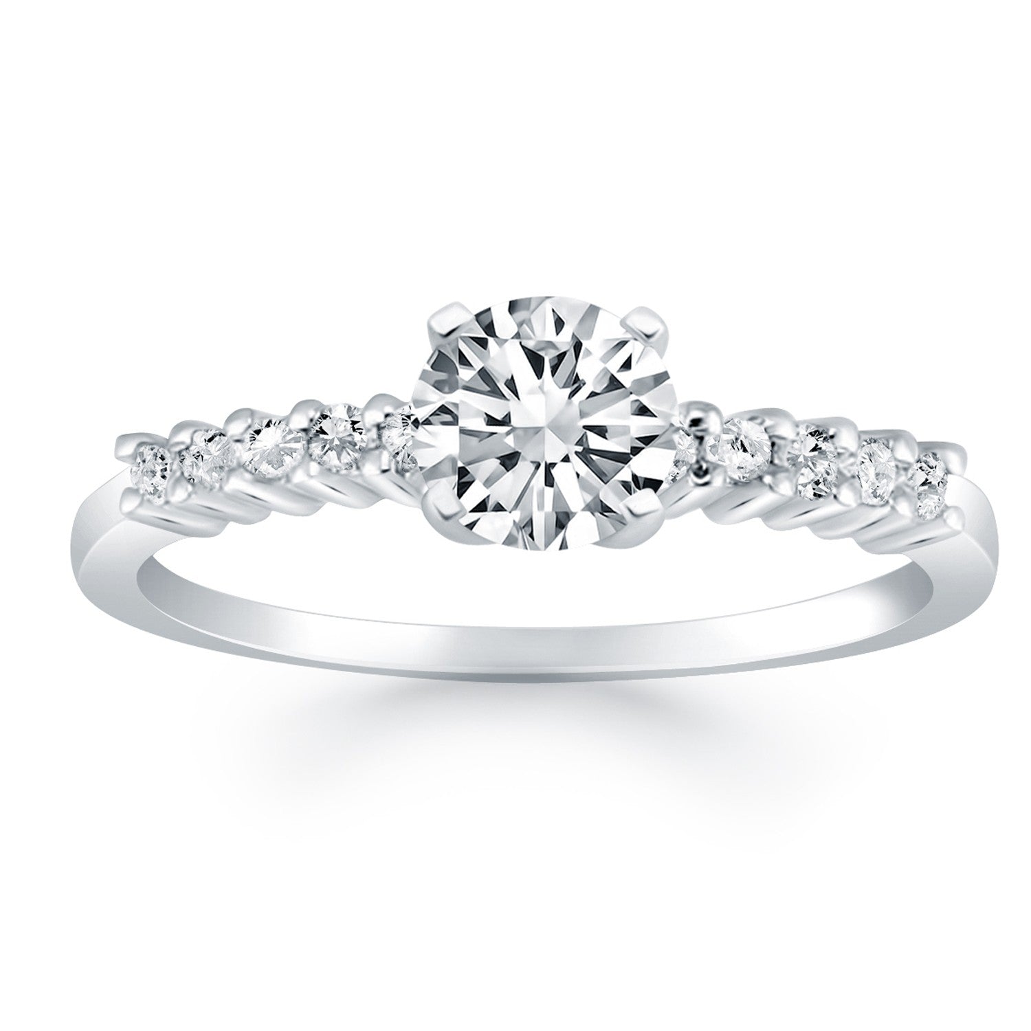 14k White Gold Shared Prong Accent Diamond Engagement Ring - Coolpeacock