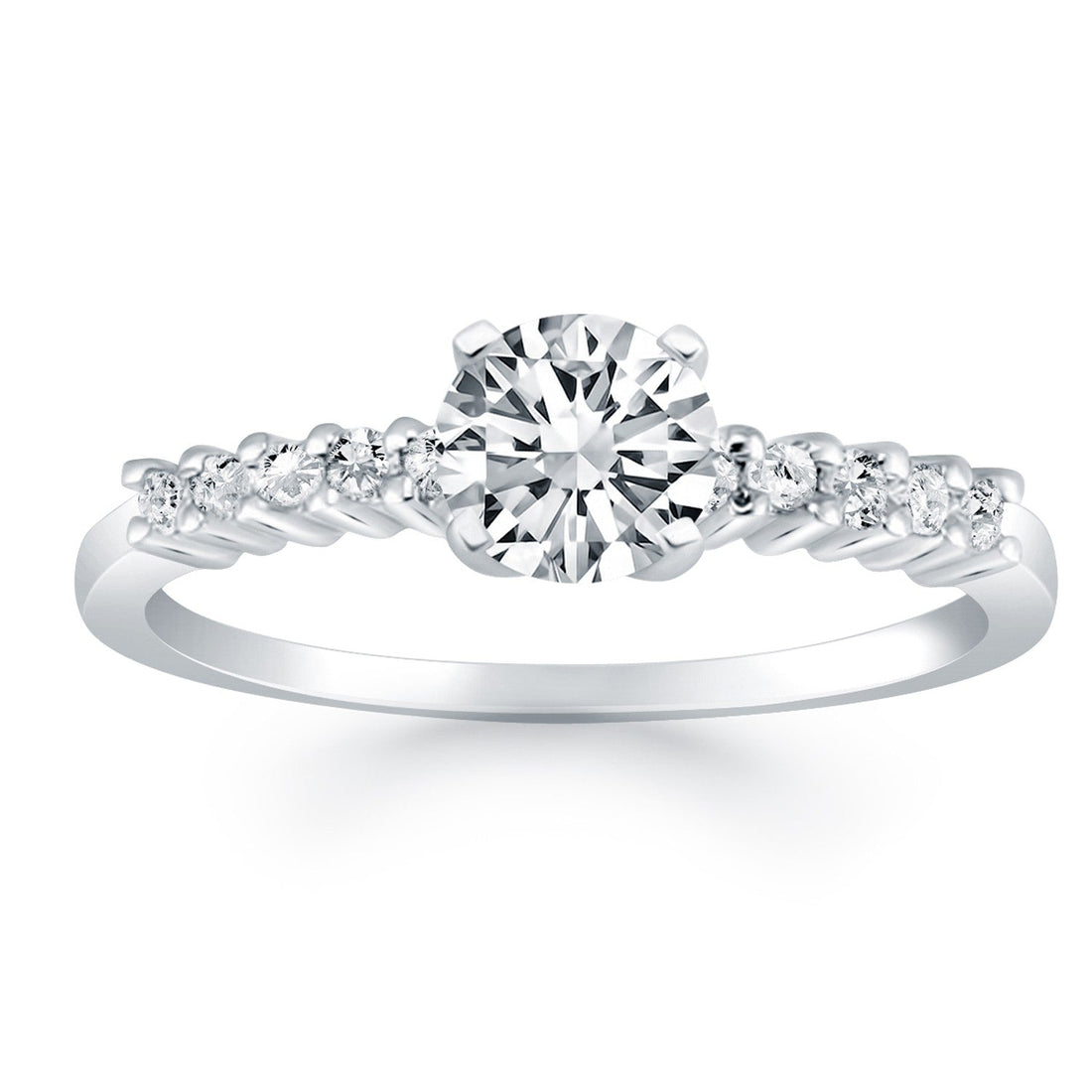 14k White Gold Shared Prong Accent Diamond Engagement Ring - Coolpeacock