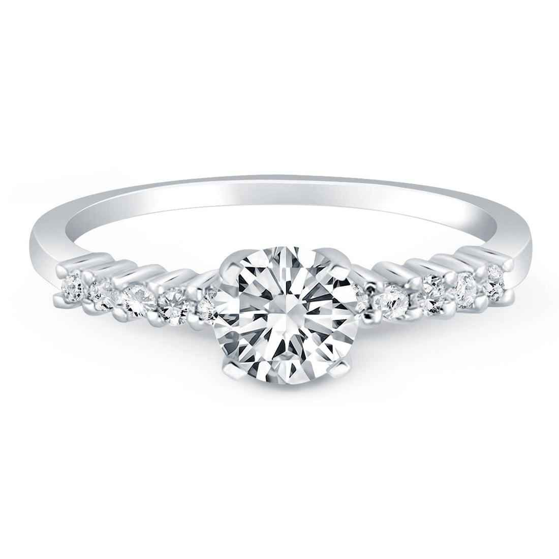 14k White Gold Shared Prong Accent Diamond Engagement Ring - Coolpeacock