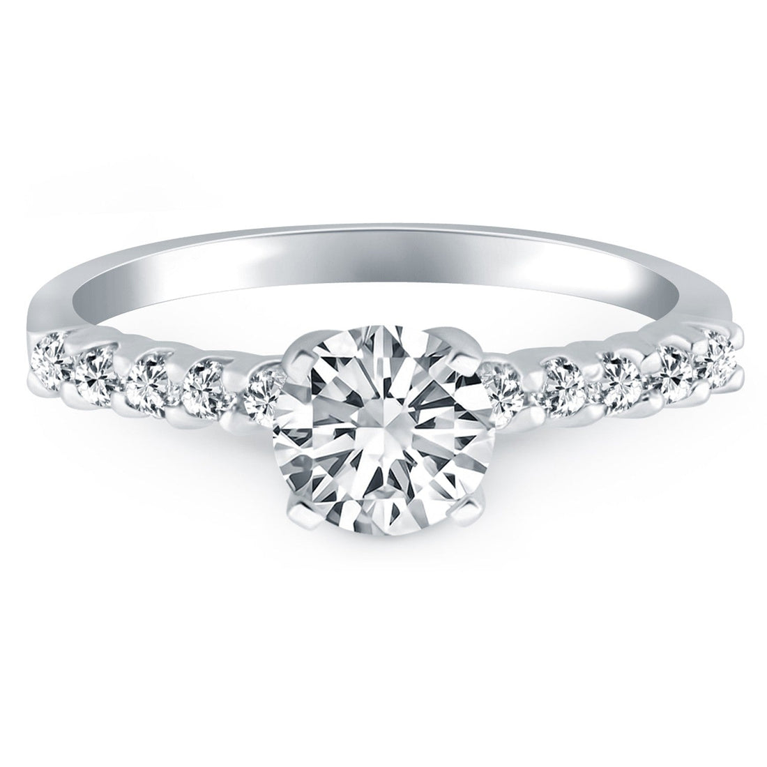 14k White Gold Shared Prong Diamond Band Accent Engagement Ring - Coolpeacock