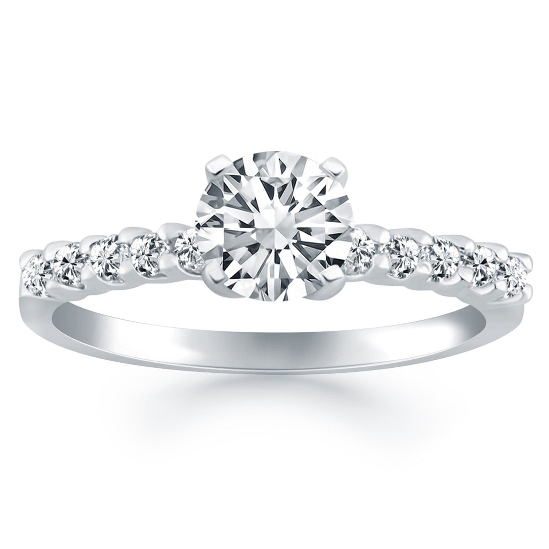 14k White Gold Shared Prong Diamond Band Accent Engagement Ring - Coolpeacock
