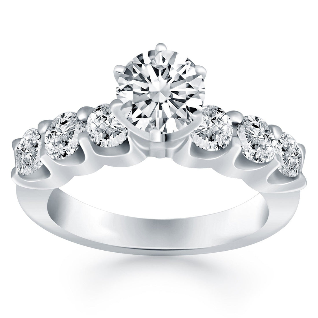 14k White Gold Shared Prong Diamond Engagement Ring - Coolpeacock