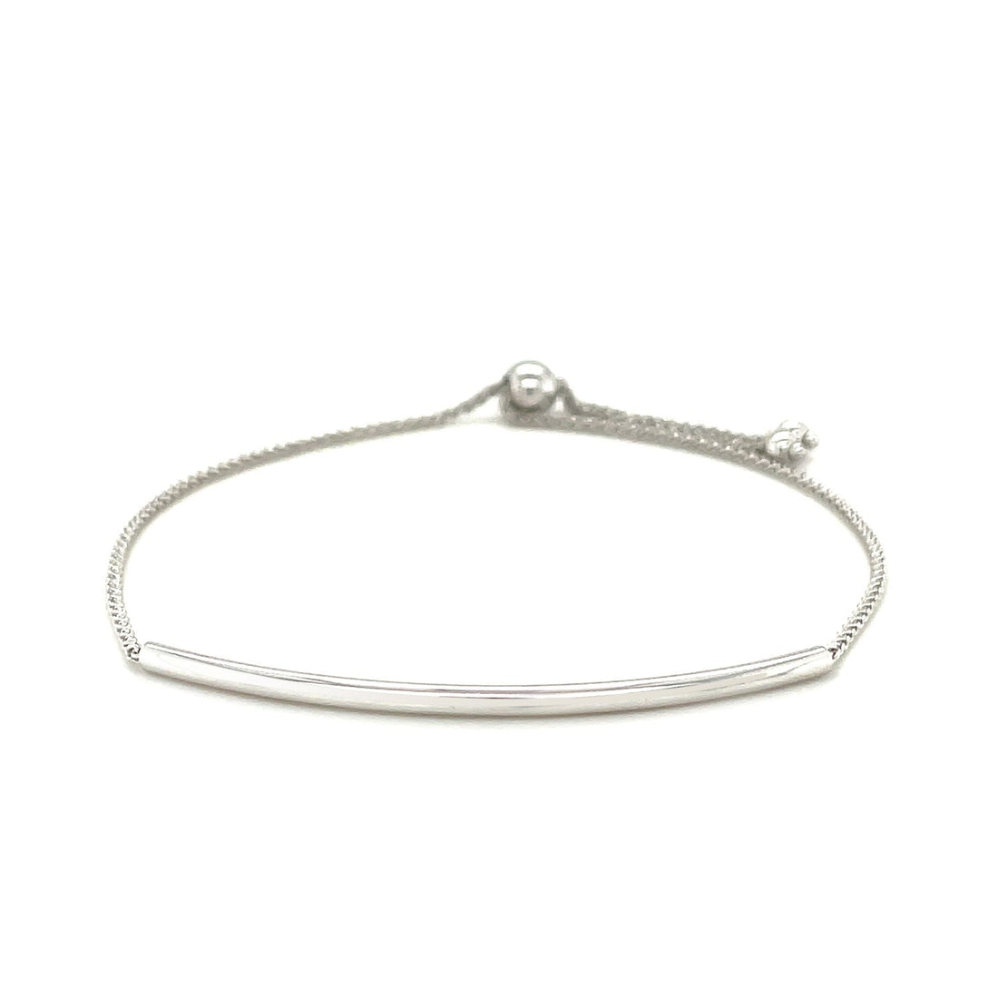 14k White Gold Smooth Curved Bar Lariat Design Bracelet (1.00 mm) - Coolpeacock
