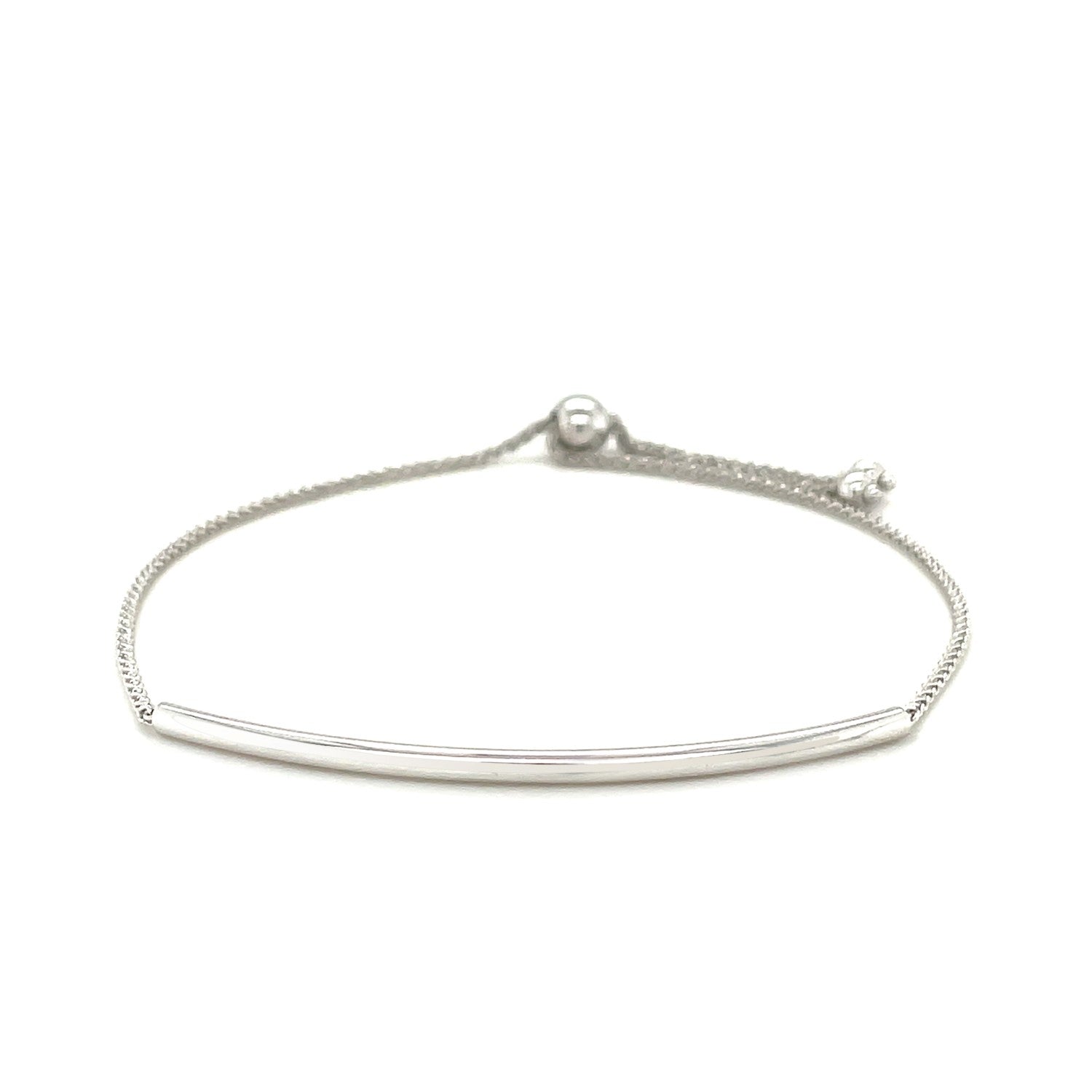14k White Gold Smooth Curved Bar Lariat Design Bracelet (1.00 mm) - Coolpeacock