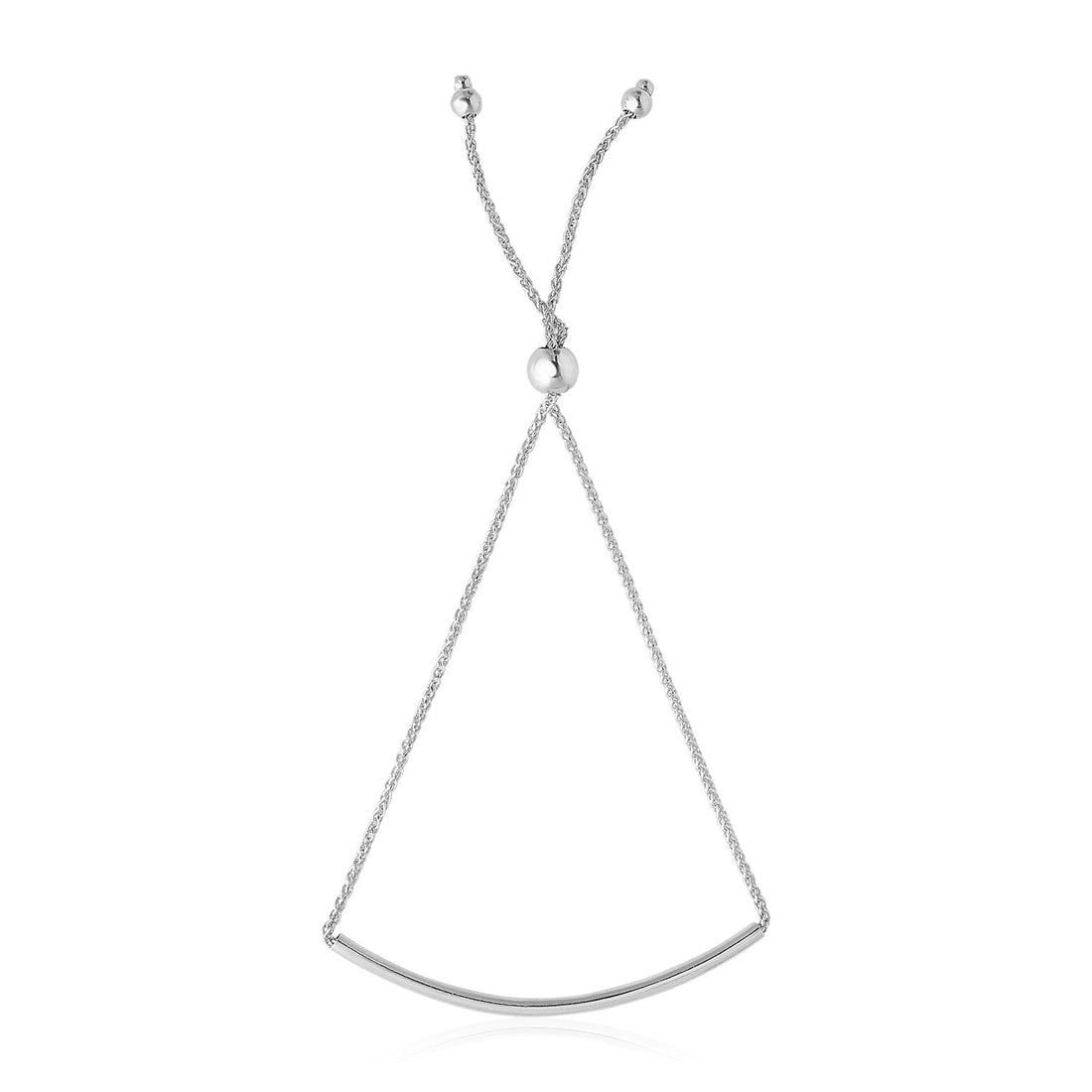 14k White Gold Smooth Curved Bar Lariat Design Bracelet (1.00 mm) - Coolpeacock