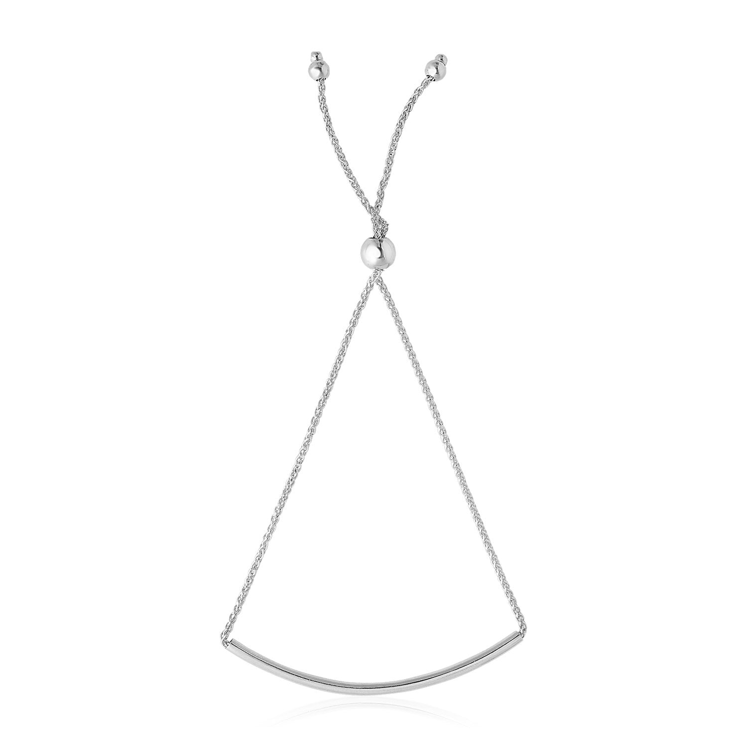 14k White Gold Smooth Curved Bar Lariat Design Bracelet (1.00 mm) - Coolpeacock