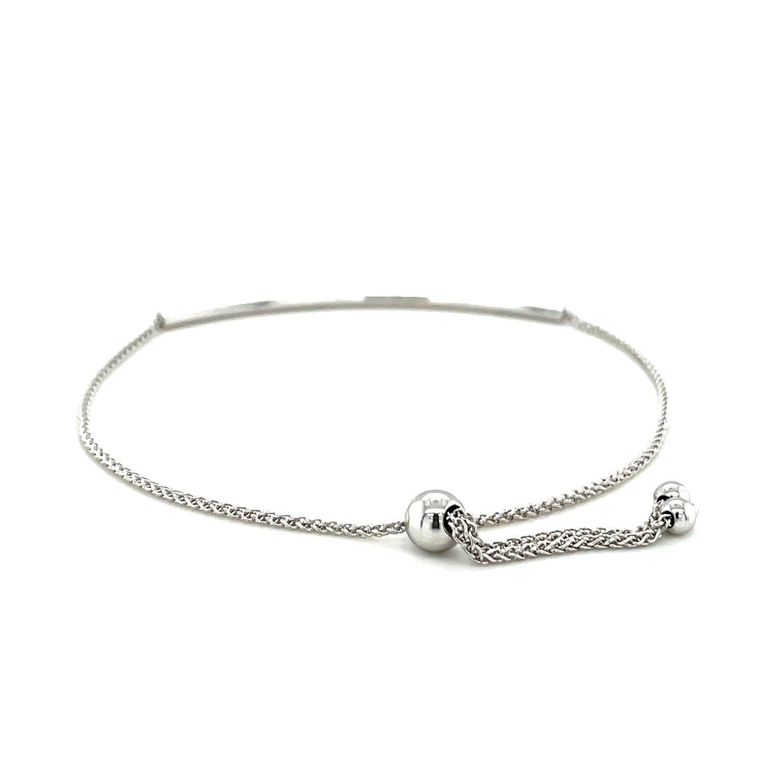 14k White Gold Smooth Curved Bar Lariat Design Bracelet (1.00 mm) - Coolpeacock