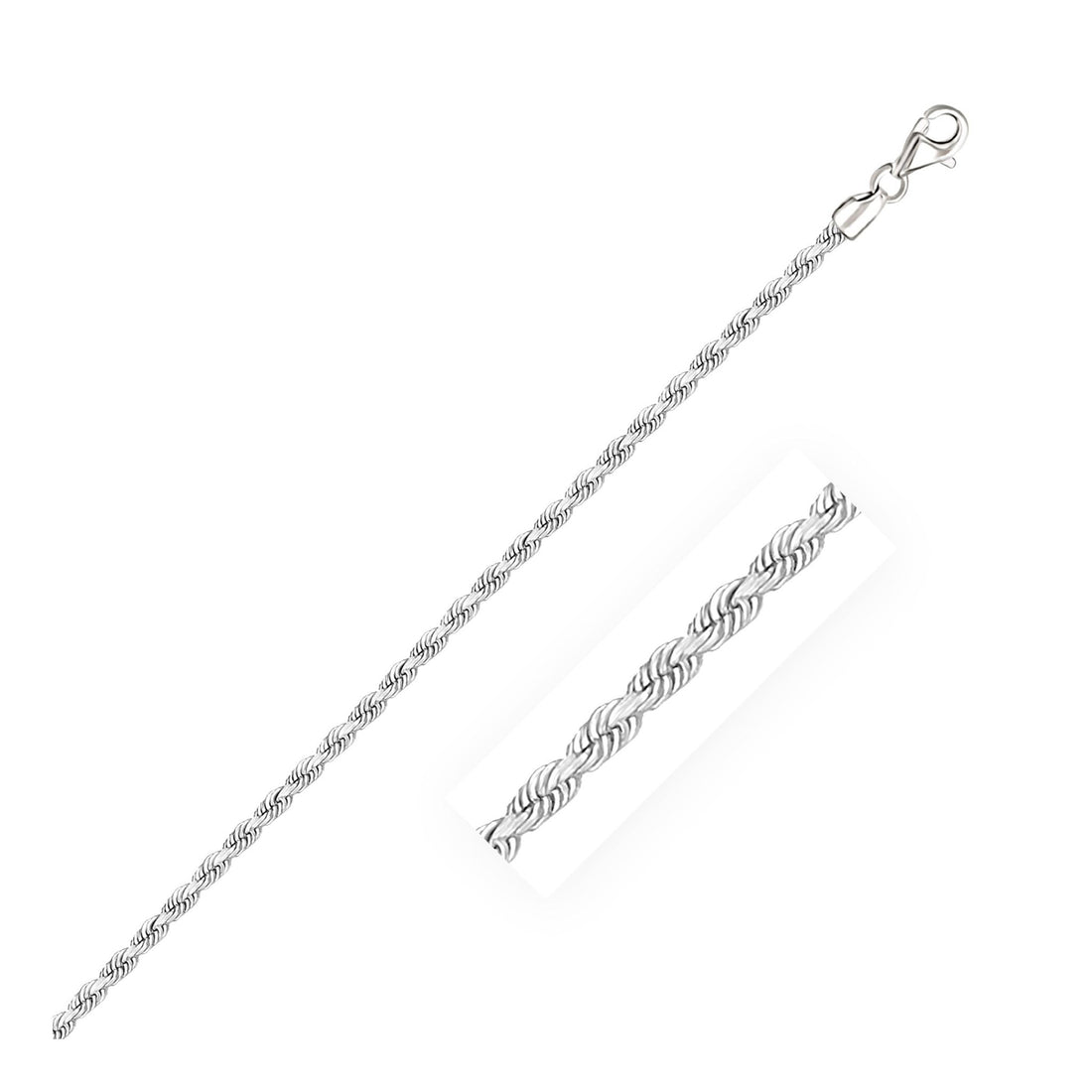 14k White Gold Solid Diamond Cut Rope Bracelet (2.50 mm) - Coolpeacock
