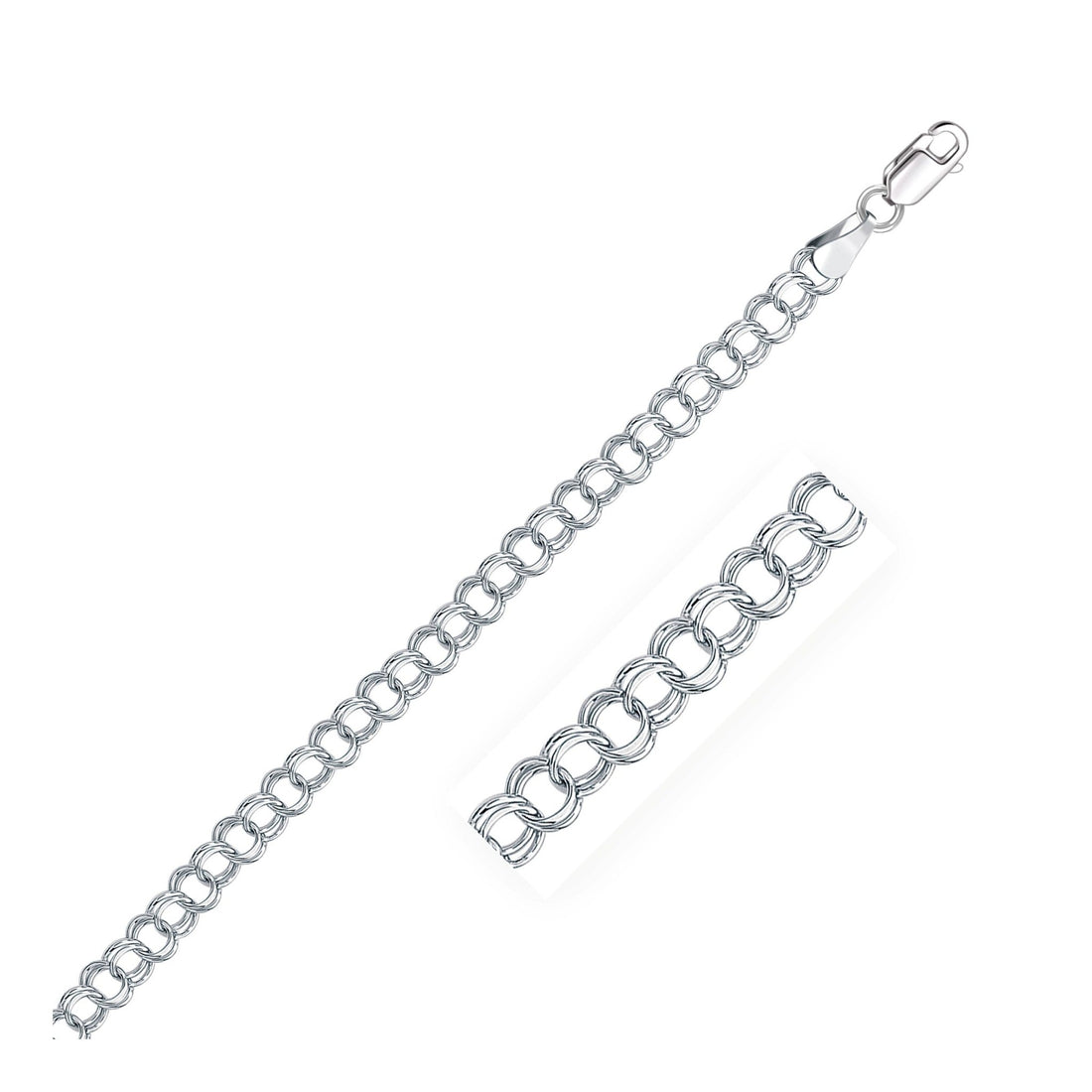 14k White Gold Solid Double Link Charm Bracelet (5.00 mm) - Coolpeacock