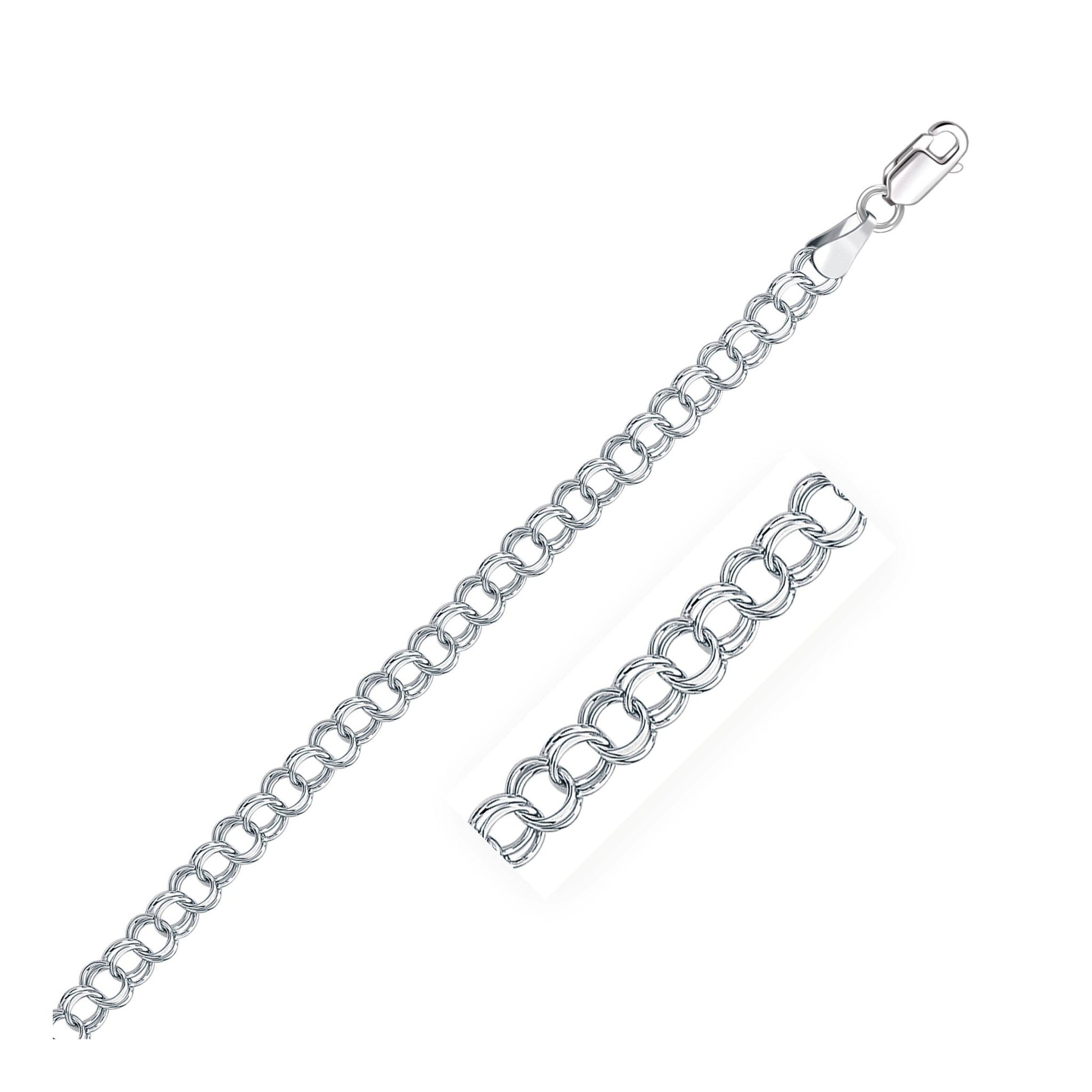 14k White Gold Solid Double Link Charm Bracelet (5.00 mm) - Coolpeacock