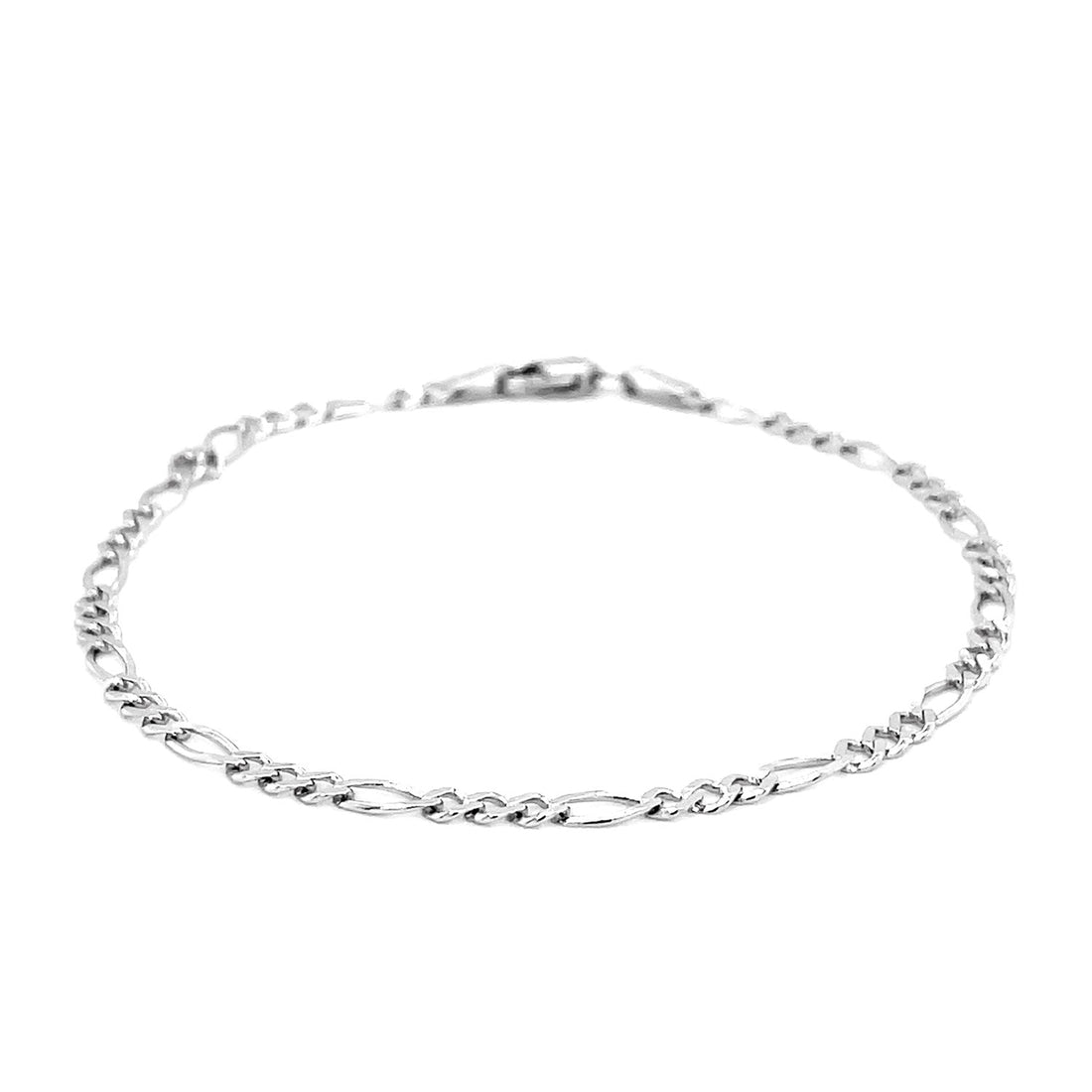 14k White Gold Solid Figaro Bracelet (2.60 mm) - Coolpeacock