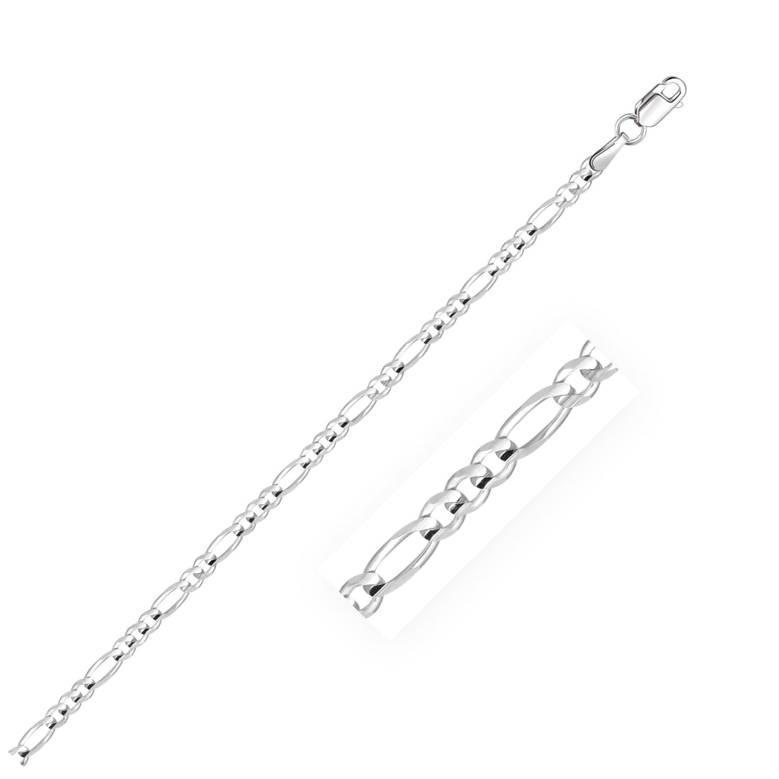 14k White Gold Solid Figaro Bracelet (2.60 mm) - Coolpeacock