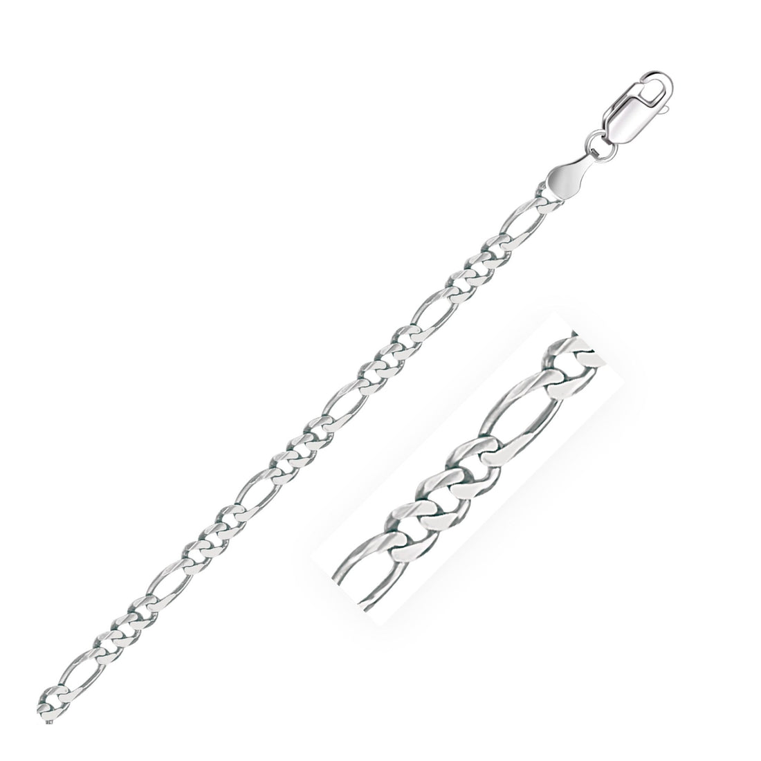 14k White Gold Solid Figaro Bracelet (3.80 mm) - Coolpeacock