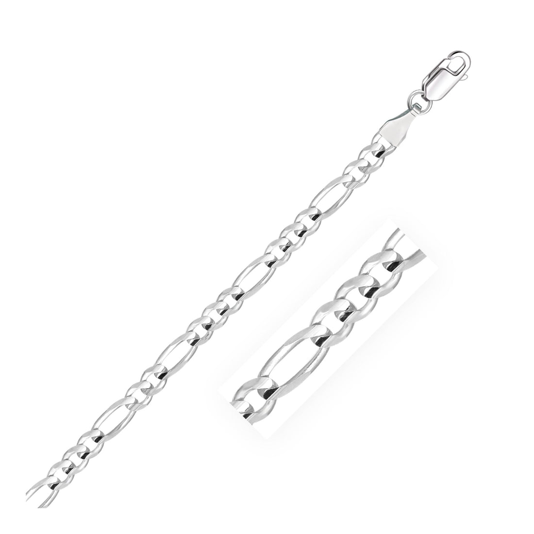 14k White Gold Solid Figaro Bracelet (4.50 mm) - Coolpeacock