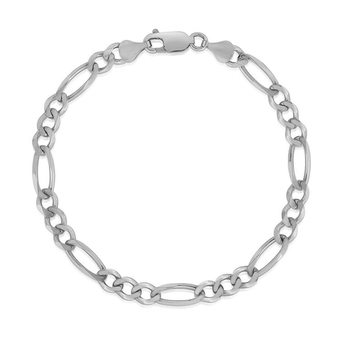 14k White Gold Solid Figaro Bracelet (4.50 mm) - Coolpeacock