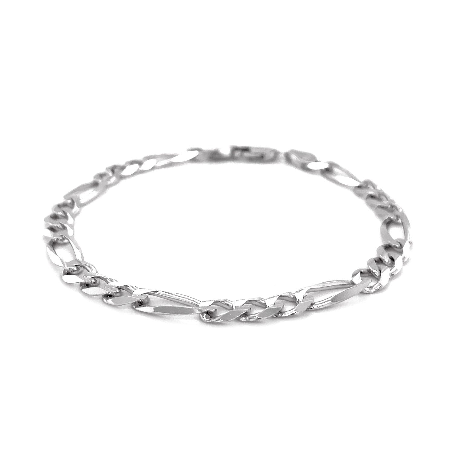 14k White Gold Solid Figaro Bracelet (6.00 mm) - Coolpeacock