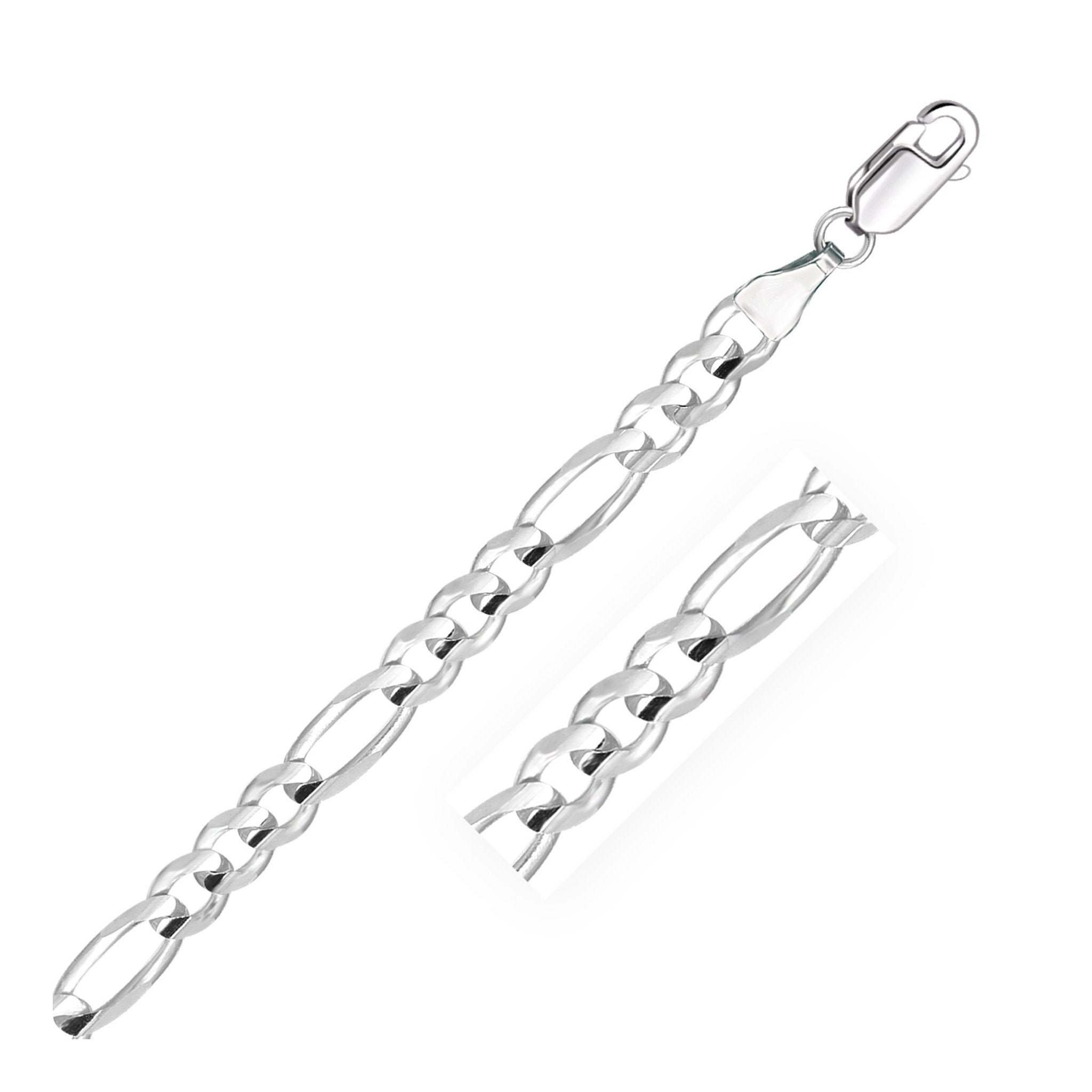 14k White Gold Solid Figaro Bracelet (6.00 mm) - Coolpeacock