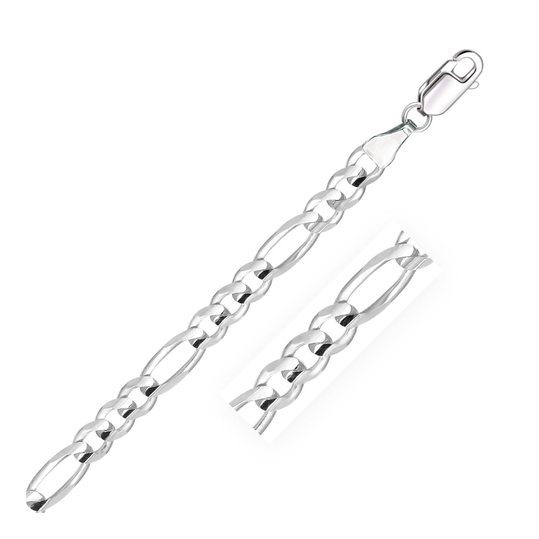 14k White Gold Solid Figaro Bracelet (6.00 mm) - Coolpeacock