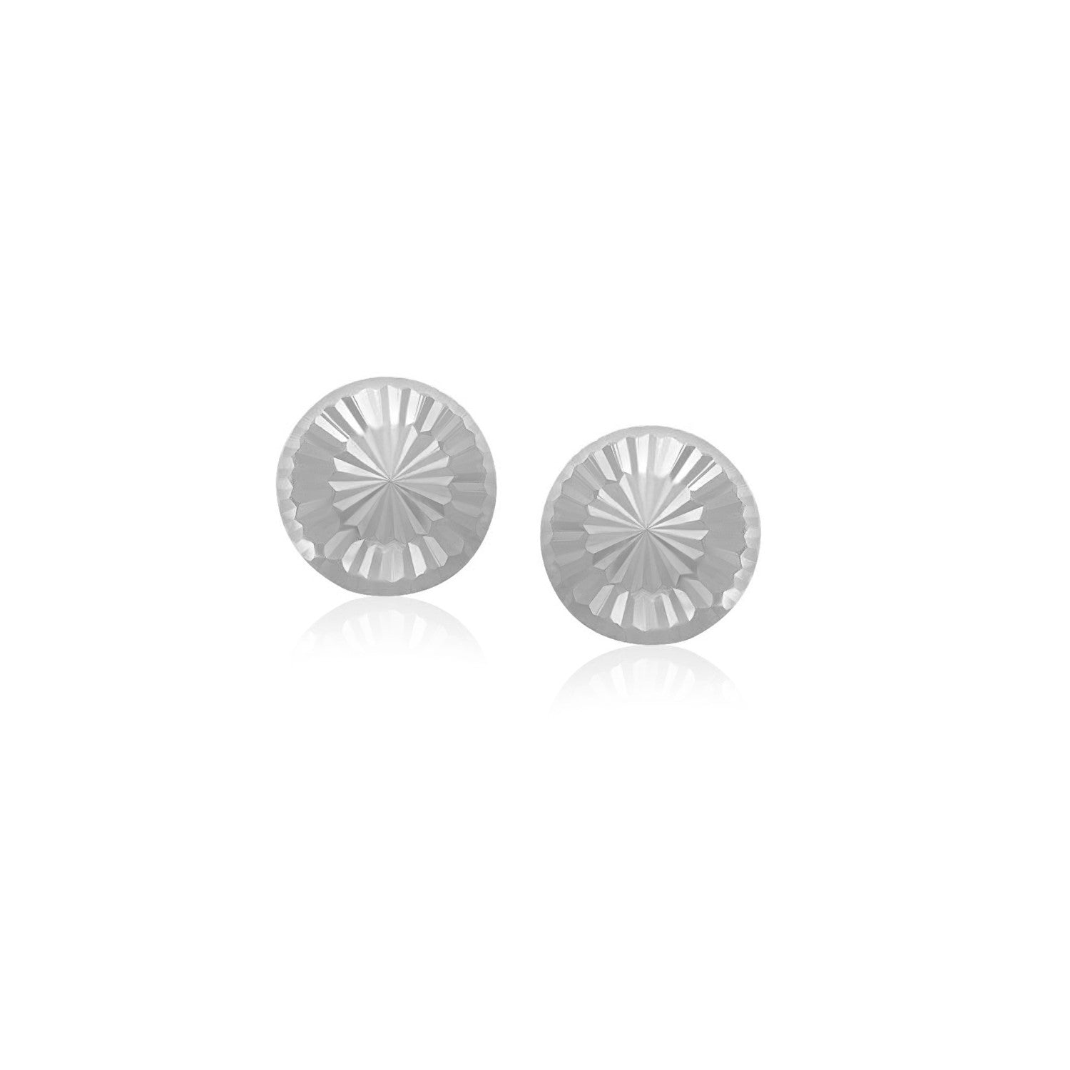 14k White Gold Textured Flat Style Stud Earrings(6mm) - Coolpeacock