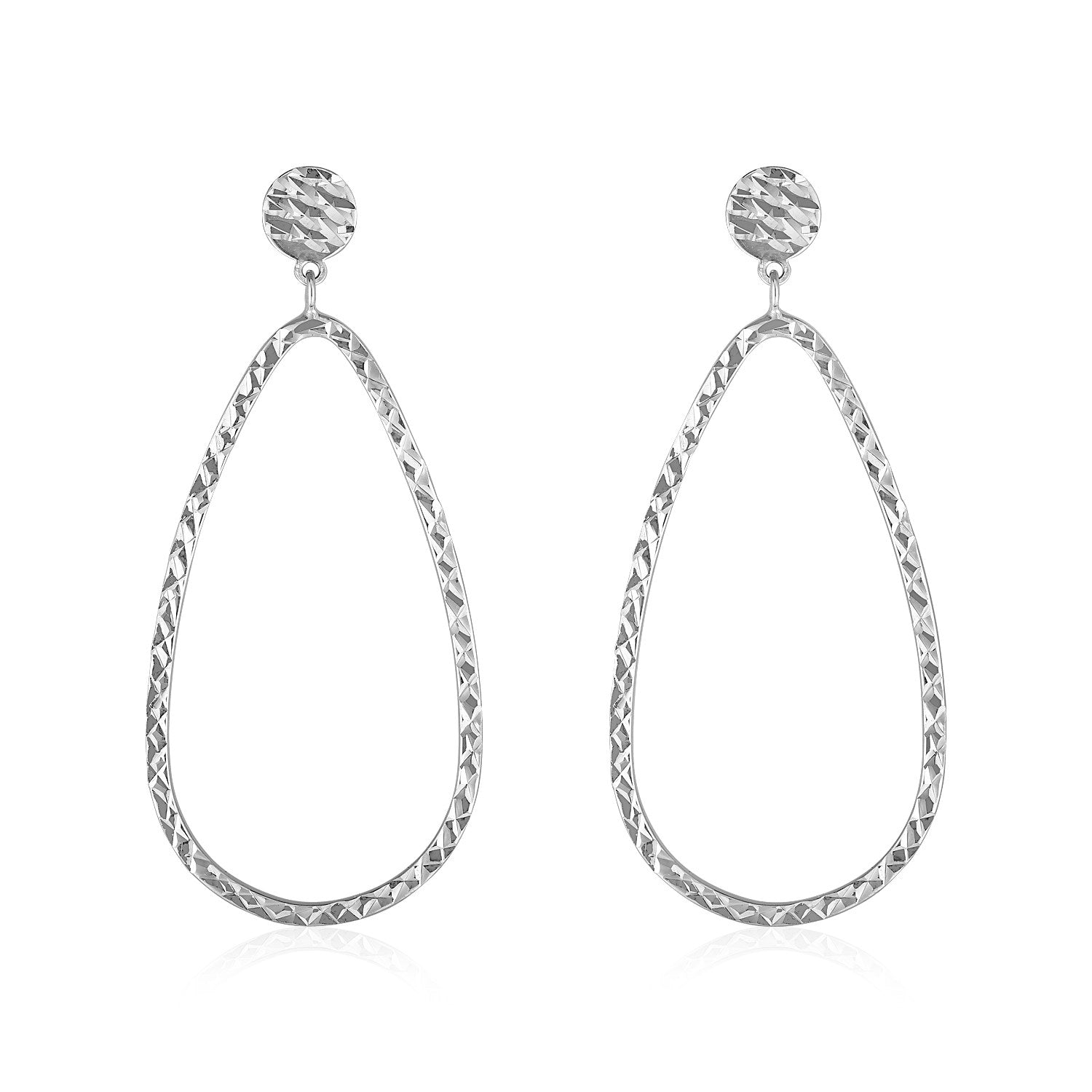 14k White Gold Textured Teardrop Motif Post Earrings - Coolpeacock