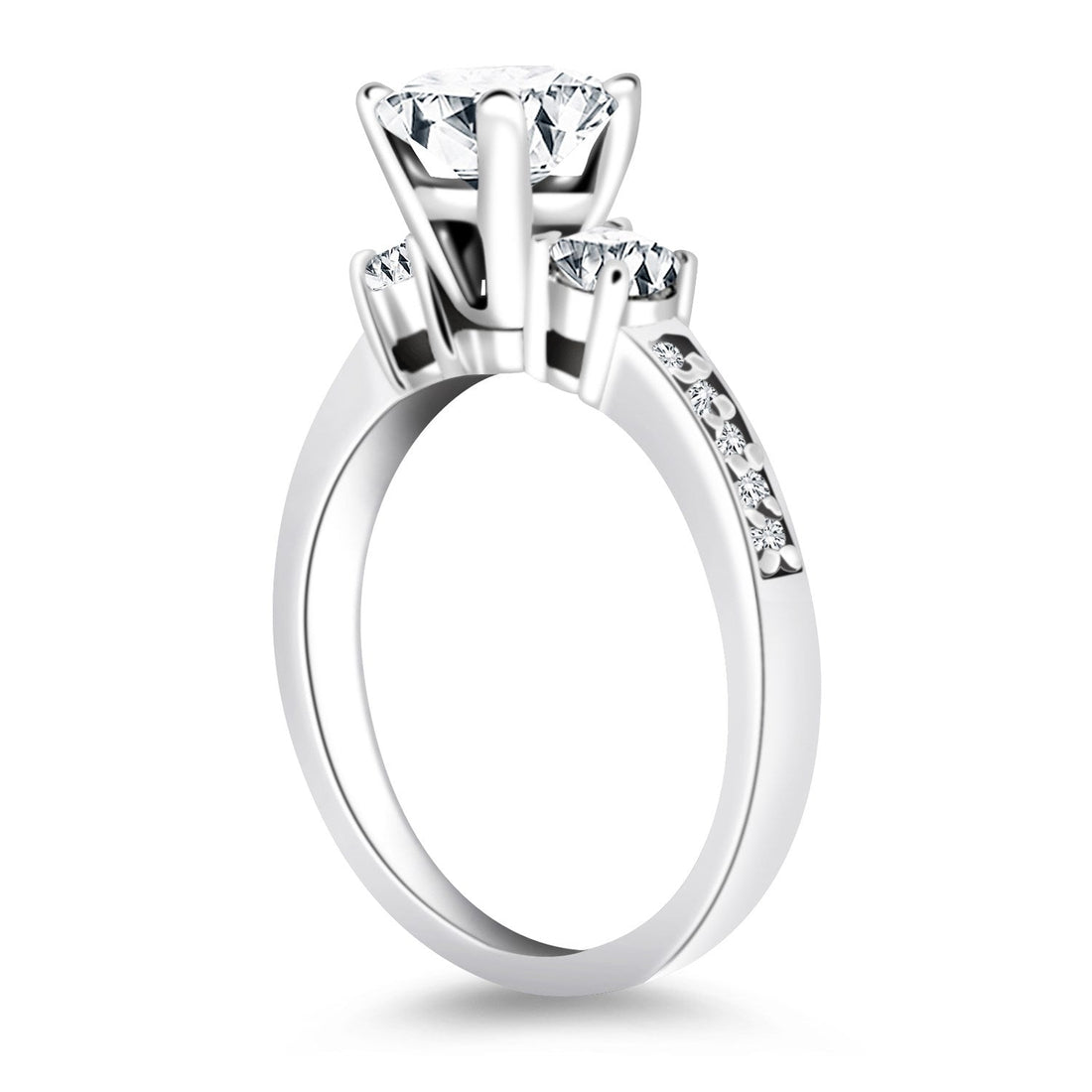 14k White Gold Three Stone Engagement Ring with Diamond Band - Coolpeacock
